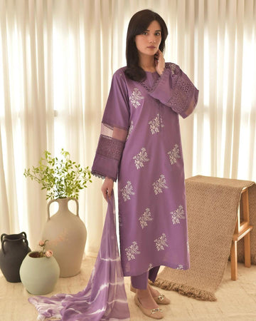 Hooriya Purple Lawn Emb 3pc